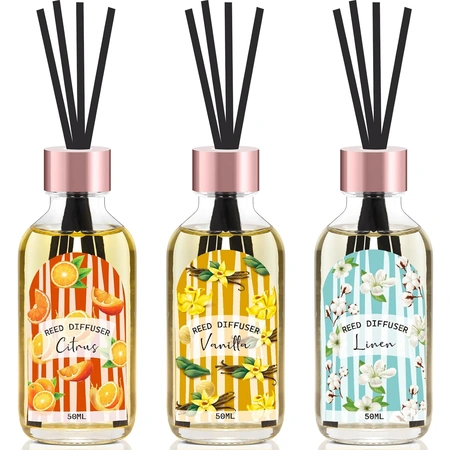 linen vanilla citrus scented oil diffuser with 15 sticks.webp